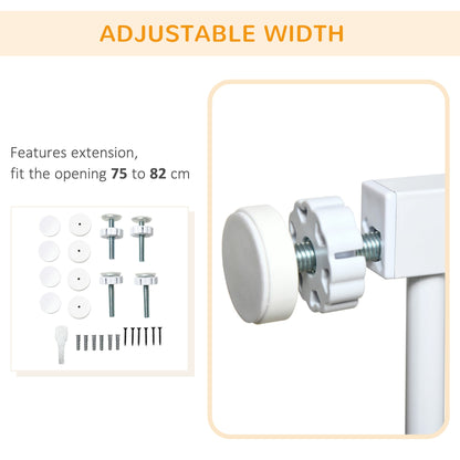 PawHut Pet Safety Gate, for Doorways, Staircases, Hallways, with 75-82cm Adjustable Width - White