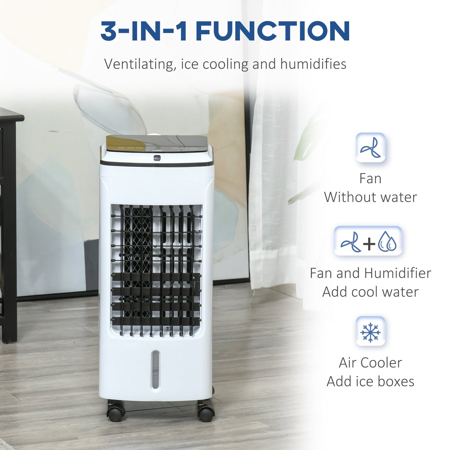 3-in-1 Evaporative Air Cooler with 4L Water Tank, Portable Fan Cooler with Automatic Oscillation, Timer, Remote, White