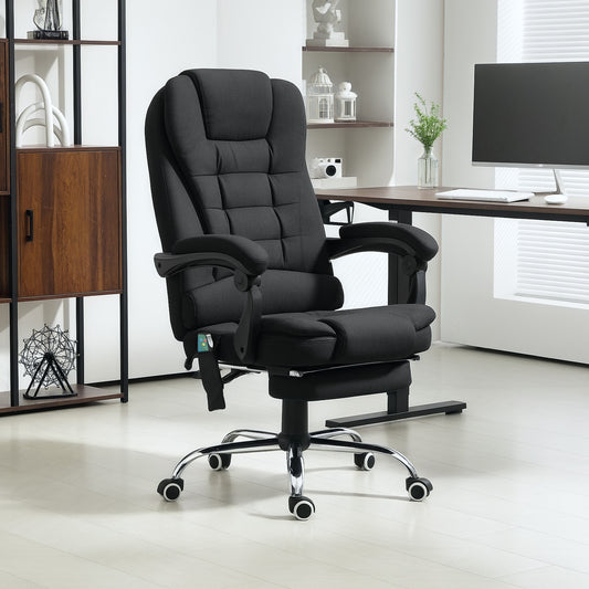 Vinsetto Office Chair with 6 Point Massage and Back Heat, Linen Desk Chair with Footrest Adjustable Height and Swivel Wheels, Back Reclining, Full Black