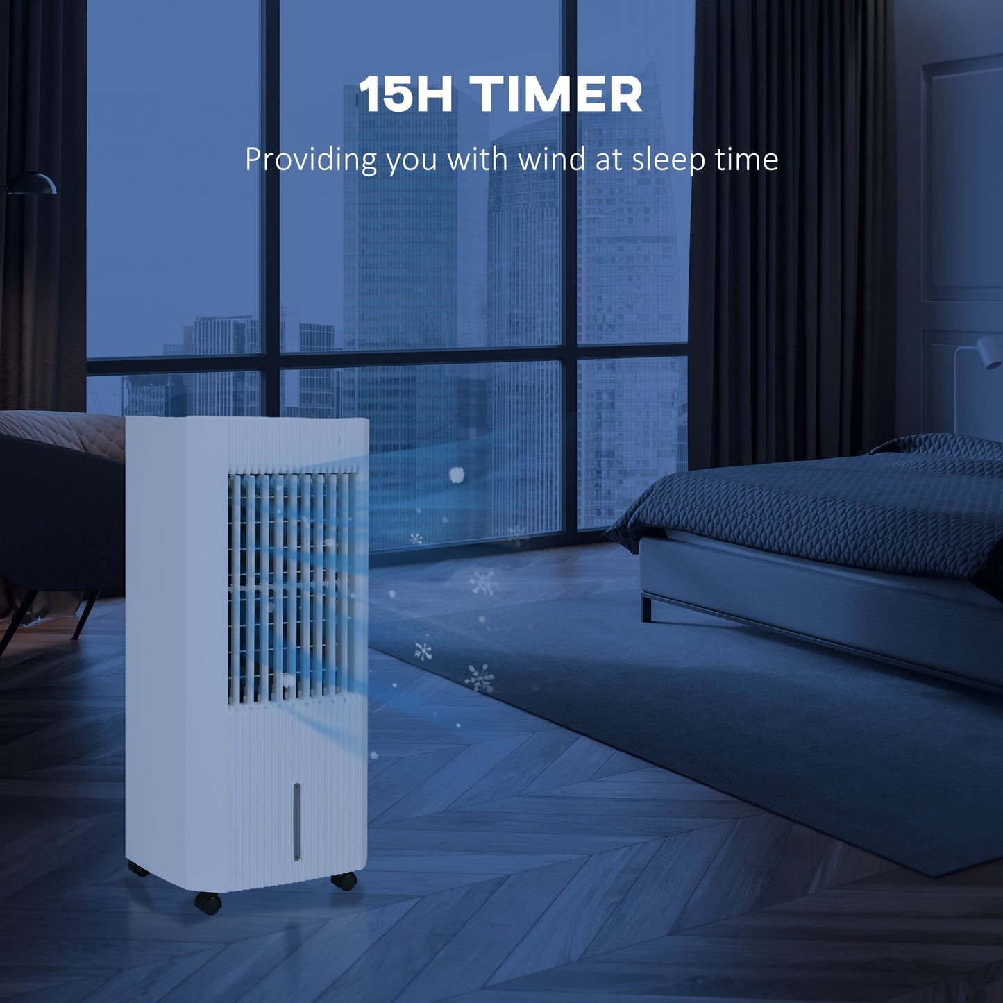 68cm Portable Evaporative Air Cooler, 3-In-1 Ice Cooling Fan Cooler, Water Conditioner Humidifier Unit with Remote, 15H Timer 5L Water Tank - White