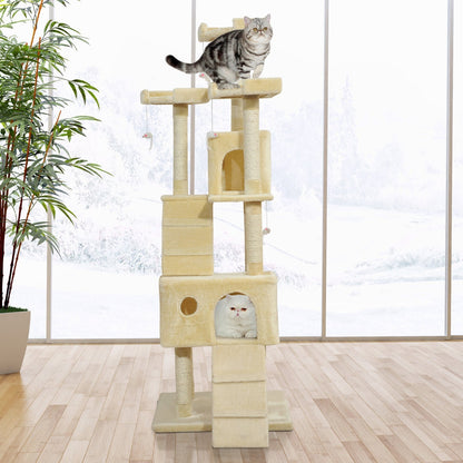 PawHut Cat Tower Centre Sisal Kitten Tree Scratch Scratcher Scratching Post Toy Climbing Tree Bed Multi Level 181cm(H)