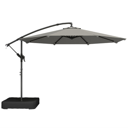 Outsunny 3 m Garden Cantilever Parasol with Cross Base, Sandbag, 360Â° Rotating Overhanging Banana Umbrella, Grey