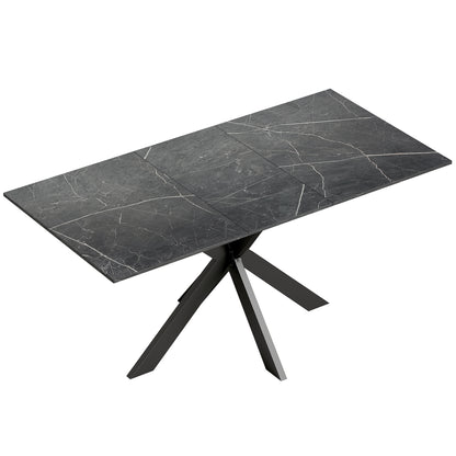 HOMCOM Extendable Dining Table Steel Cross Legs Steel Rails Space Saving Black