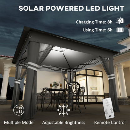 Namiot imprezowy Outsunny 3 x 3(m) z rozkładanym dachem i oświetleniem LED zasilanym energią słoneczną, regulowanym zadaszeniem na imprezy z siatką, szary