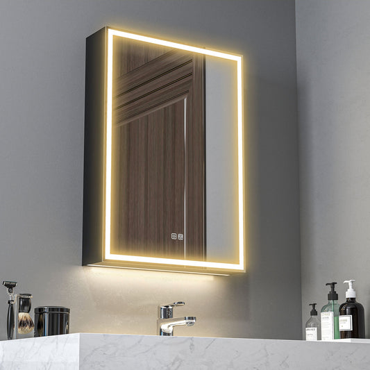 Szafka łazienkowa HOMCOM z lustrem, oświetleniem LED i gniazdkiem na golarkę, 500 x 700 mm, wisząca, z lustrem, matą przeciwmgielną, ściemniaczem, 3 kolory, szafka na leki, czarna