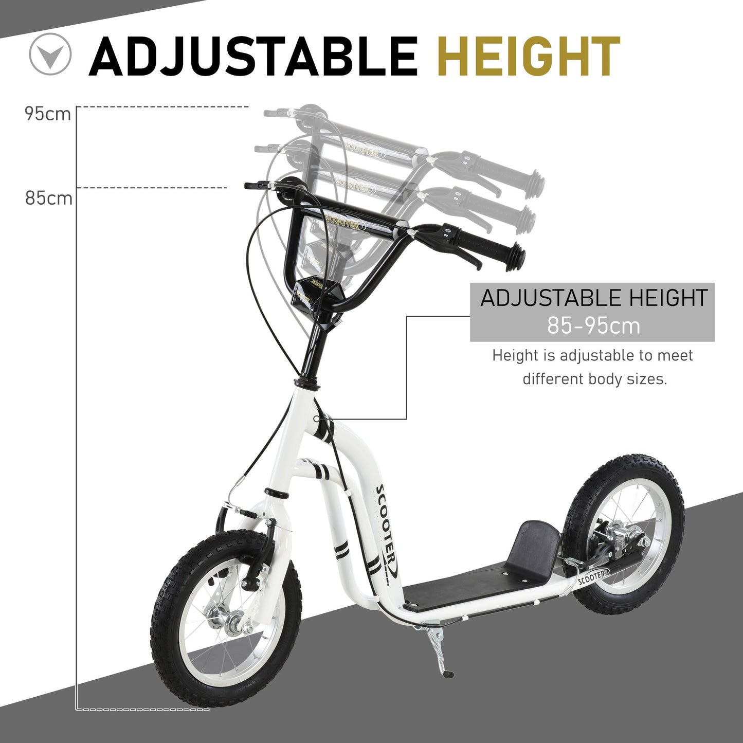 HOMCOM Dual Brakes 12" Metalowa rama Hulajnoga regulowana czarna