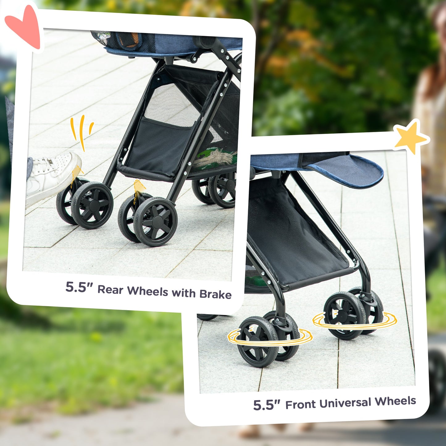 عربة أطفال PawHut Pet Stroller، حاملة كلاب 2 في 1 قابلة للطي مع 4 عجلات، مظلة قابلة للتعديل، مقود أمان، سلة تخزين للكلاب الصغيرة المصغرة، أزرق