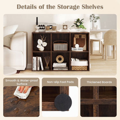 6-Cube Bookcase 3-Tier Storage Organizer with Anti-Tipping Kits for Living Room Study-Coffee