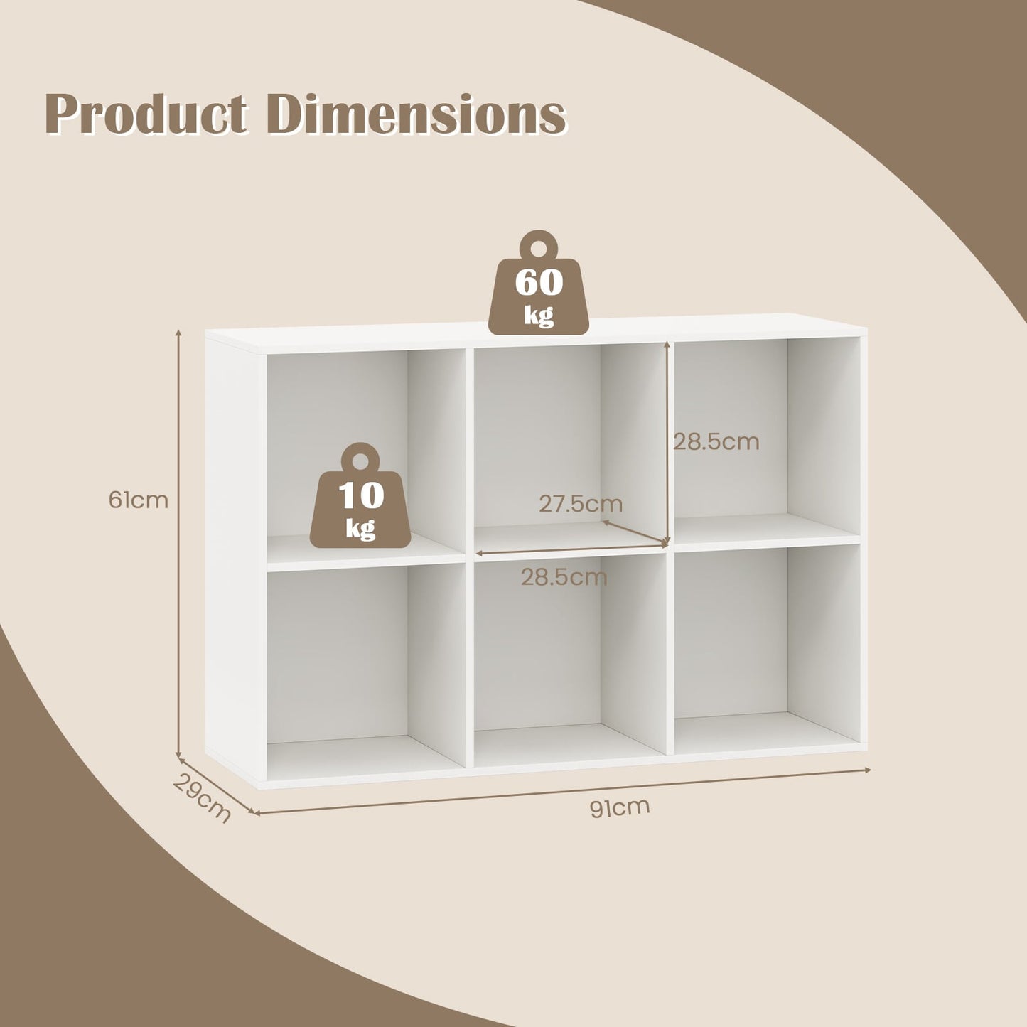 6-Cube Bookcase 3-Tier Storage Organizer with Anti-Tipping Kits for Living Room Study-White
