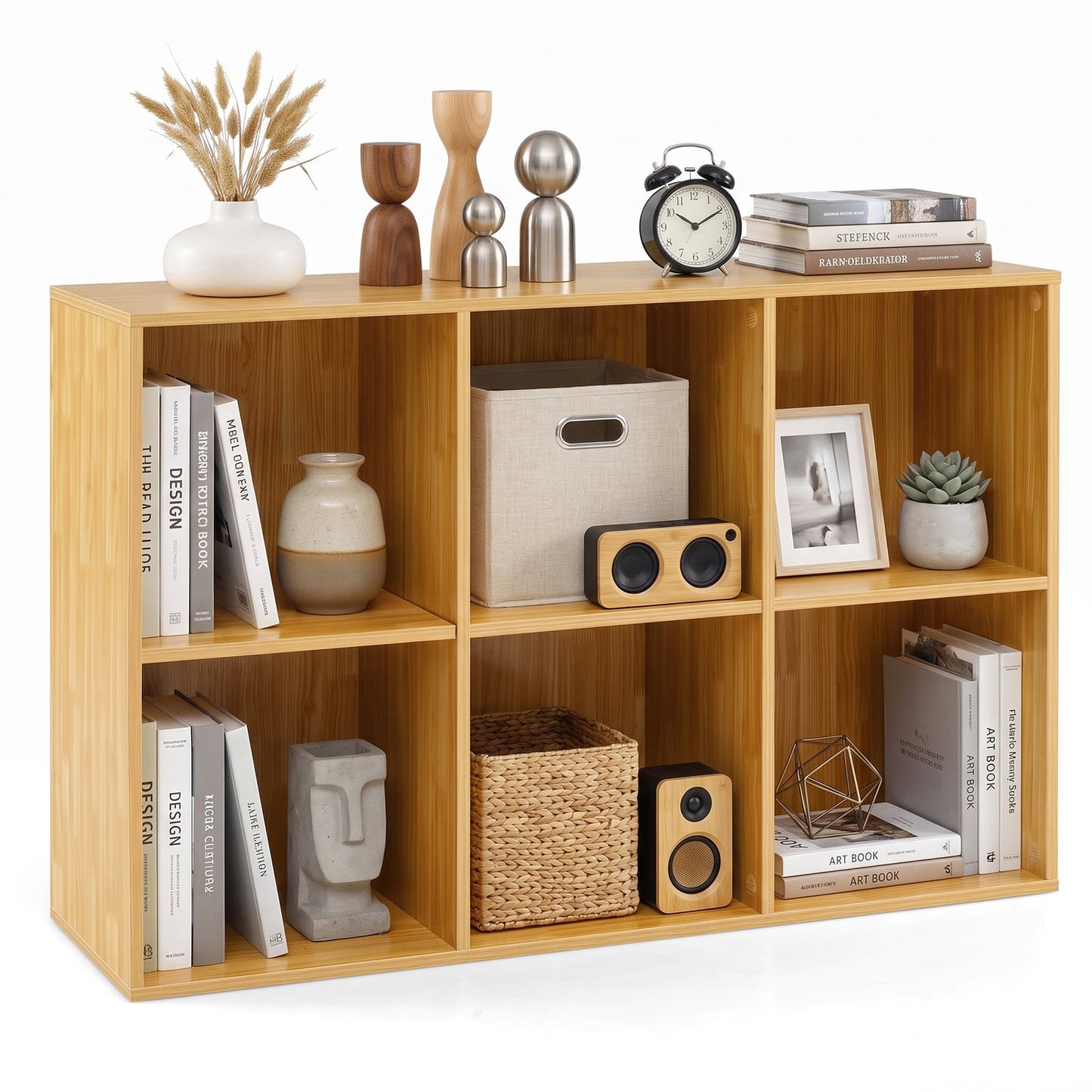 6-Cube Bookcase 3-Tier Storage Organizer with Anti-Tipping Kits for Living Room Study-Yellow