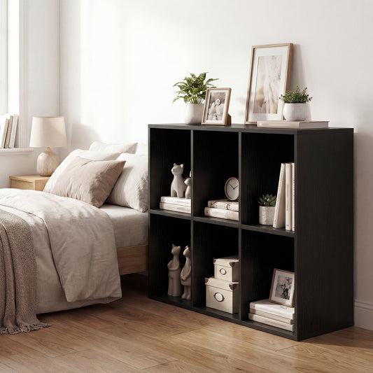 6-Cube Bookshelf with Back Guardrail and Anti-tipping Kits-Black