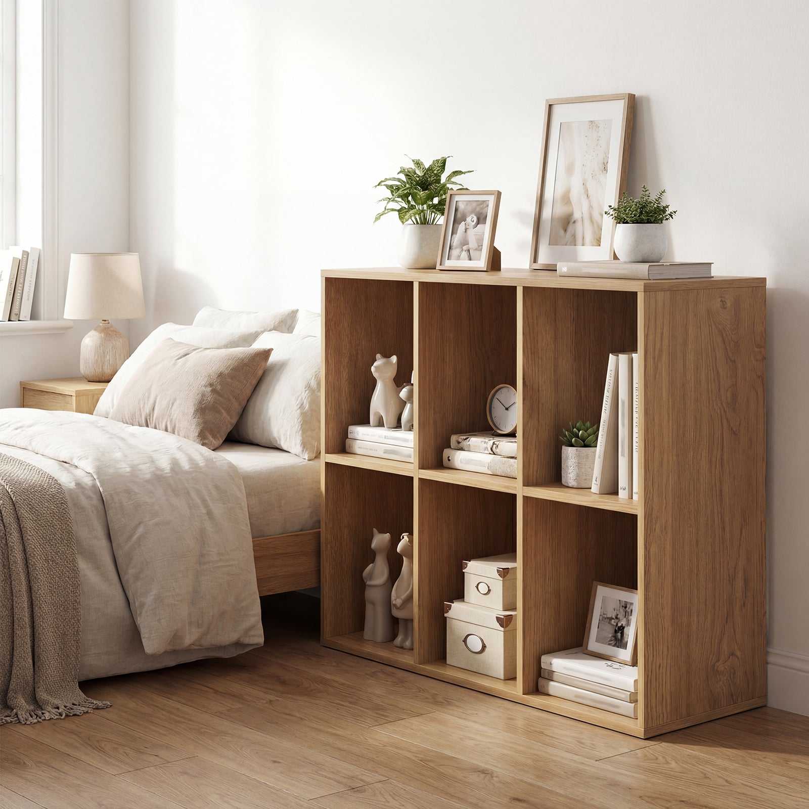 6-Cube Bookshelf with Back Guardrail and Anti-tipping Kits-Natural