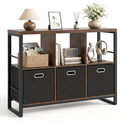 6 Cube Storage Organizer with 3 Storage Bins Sturdy Metal Frame and 3 Open Shelves-Rustic Brown