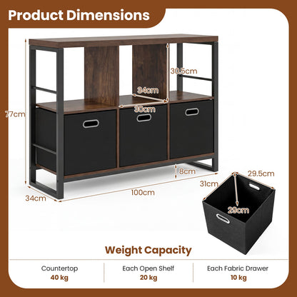 6 Cube Storage Organizer with 3 Storage Bins Sturdy Metal Frame and 3 Open Shelves-Rustic Brown