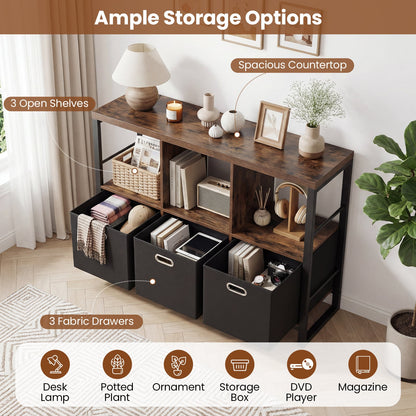 6 Cube Storage Organizer with 3 Storage Bins Sturdy Metal Frame and 3 Open Shelves-Rustic Brown