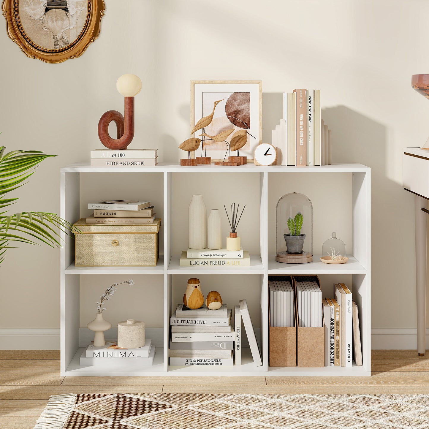 6-Cube Bookshelf with Back Guardrail and Anti-tipping Kits-White