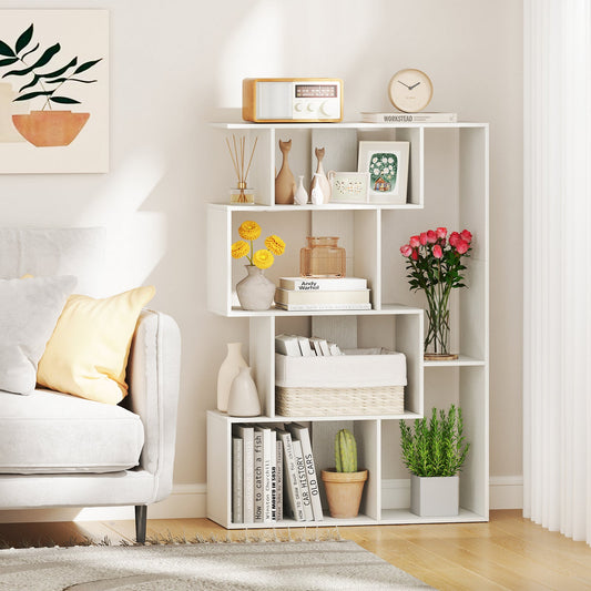 6-Cube Open-back Geometric Bookshelf with Anti-tip Kits-White