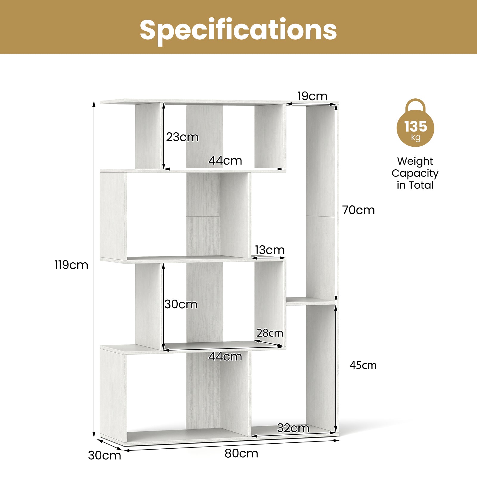 6-Cube Open-back Geometric Bookshelf with Anti-tip Kits-White