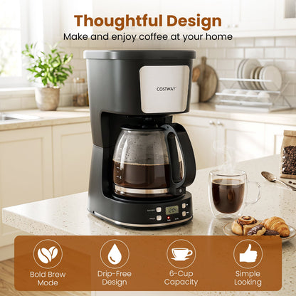 6 Cup Drip Coffee Machine with Glass Carafe and Reusable Filter