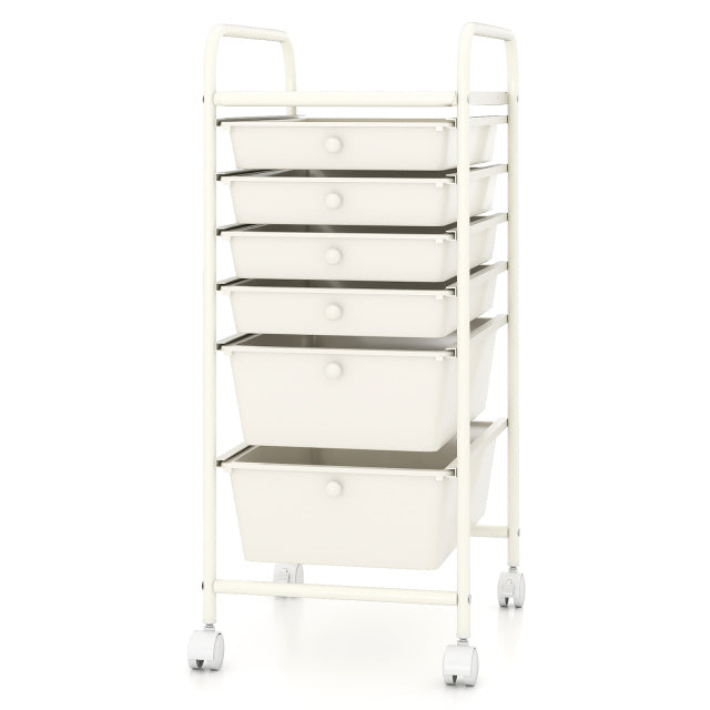 6 Drawers Storage Trolley with 4 Wheels for Makeup Beauty Salon-White