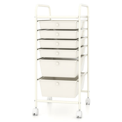 6 Drawers Storage Trolley with 4 Wheels for Makeup Beauty Salon-White