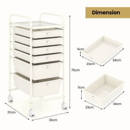 6 Drawers Storage Trolley with 4 Wheels for Makeup Beauty Salon-White