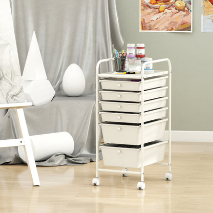 6 Drawers Storage Trolley with 4 Wheels for Makeup Beauty Salon-White