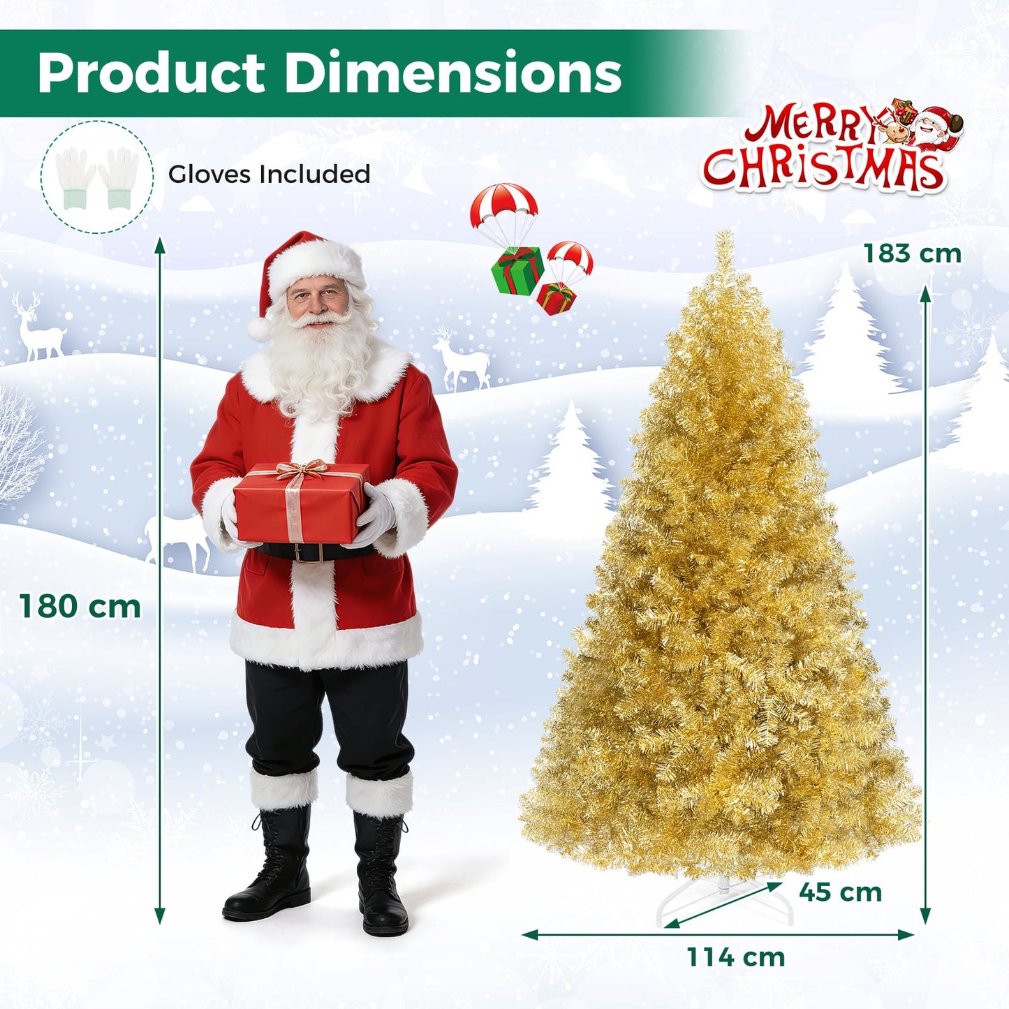6 FT Artificial Christmas Tree with 1034 Branch Tips and Shimmering Leaves for Party-Golden