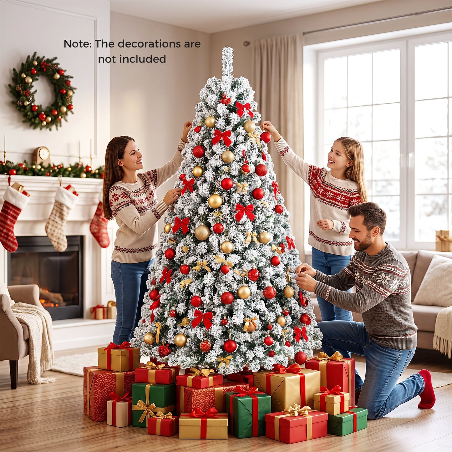 6 FT Snow-Flocked Artificial Christmas Tree with 230 Warm White LED Lights and 928 Branch Tips-Green