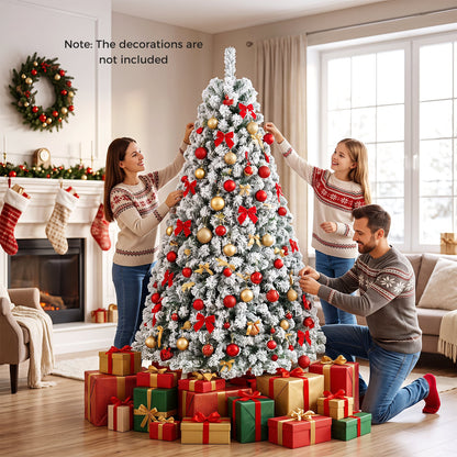 6 FT Snow-Flocked Artificial Christmas Tree with 230 Warm White LED Lights and 928 Branch Tips-Green