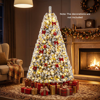 6 FT Snow-Flocked Artificial Christmas Tree with 230 Warm White LED Lights and 928 Branch Tips-Green