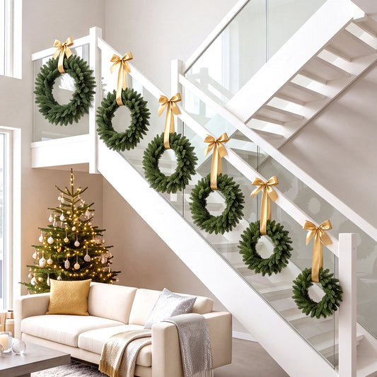 6 PCS Nesting Christmas Wreaths Set wth Branch Tips for Front Door Cabinet Window Chair