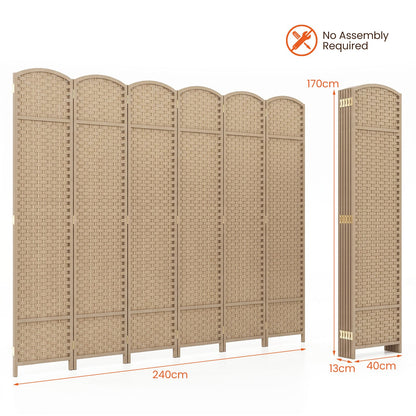 6-Panel Room Divider Folding Privacy Screen with Hand-woven Texture-Beige