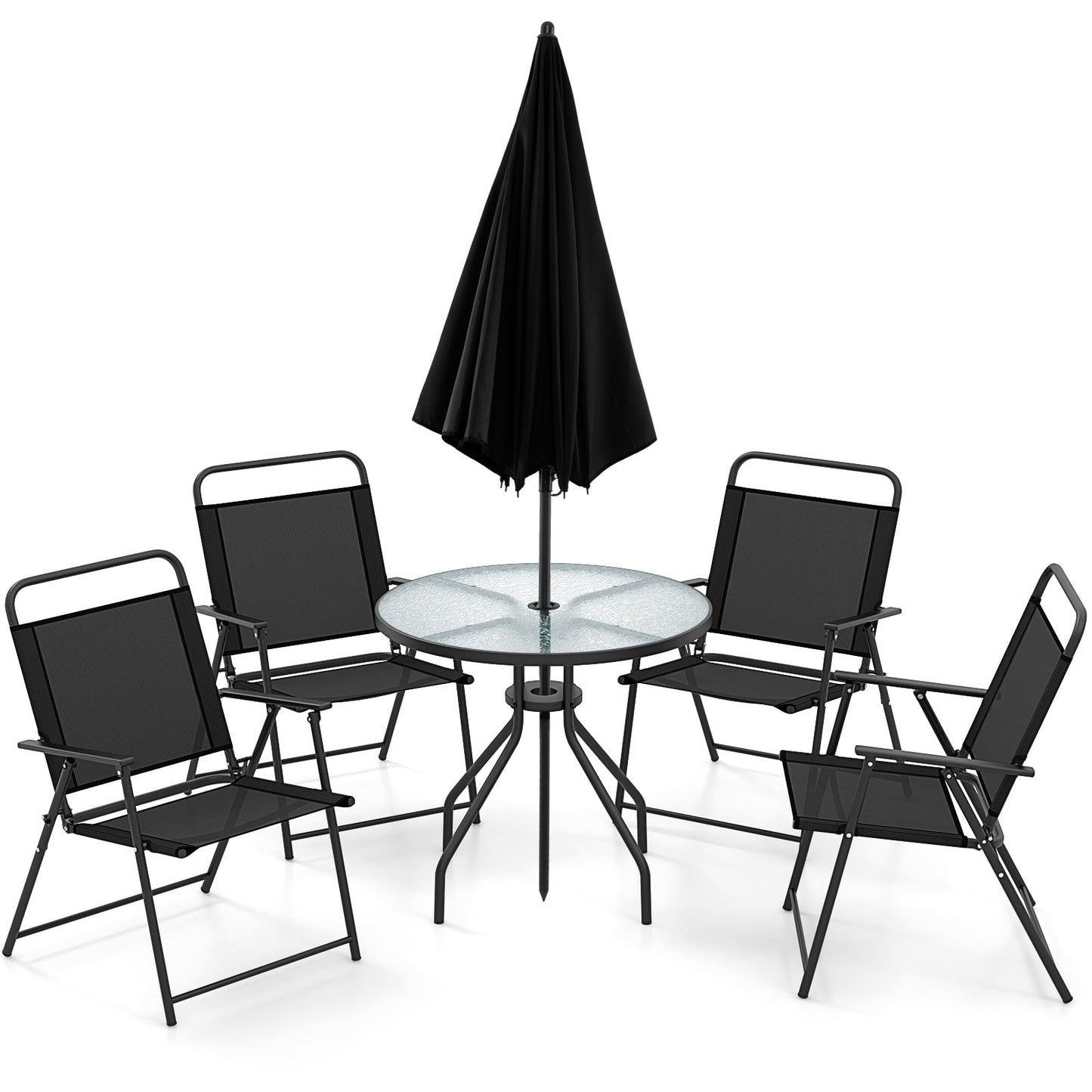 6 Piece Outdoor Dining Set with Detachable Umbrella for Poolside-Black