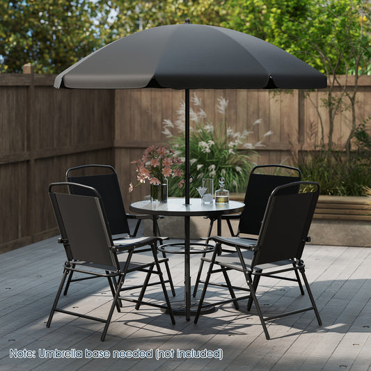 6 Pieces Patio Dining Set with Umbrella Outdoor Table and Chairs Set