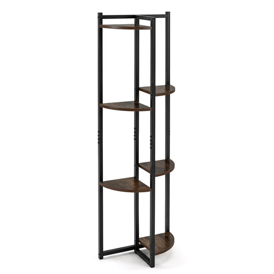 6-Tier Plant Stand Tiered Storage Shelf with 6 Fan-Shaped Shelves-Rusitcbrown
