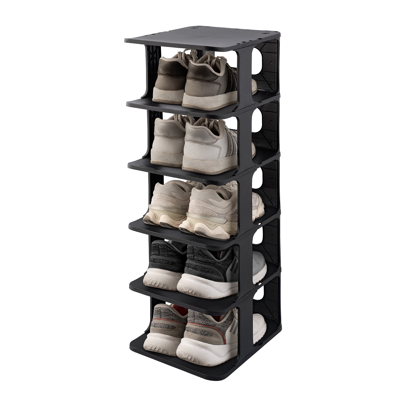 6-Tier Stackable Shoe Rack Small Vertical Shoe Organizer-Black