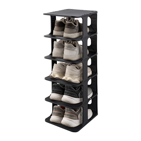 6-Tier Stackable Shoe Rack Small Vertical Shoe Organizer-Black