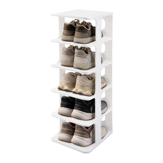 6-Tier Stackable Shoe Rack Small Vertical Shoe Organizer-White