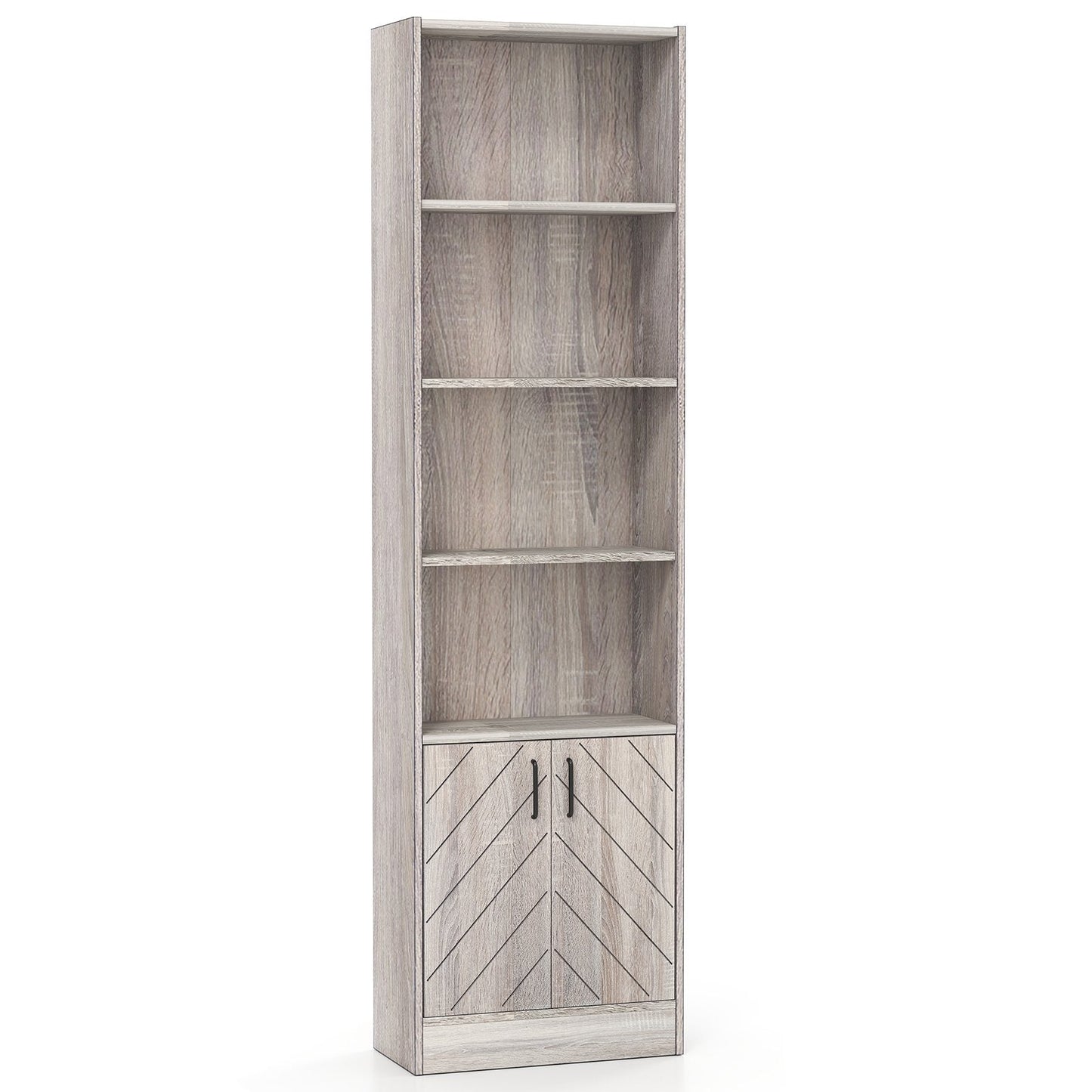 6-Tier 180cm Tall Bookshelf with Double Doors Open Cubes-Grey
