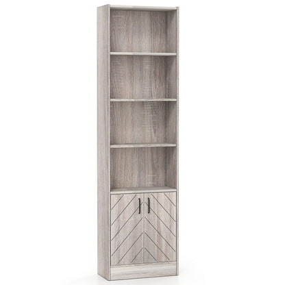 6-Tier 180cm Tall Bookshelf with Double Doors Open Cubes-Grey