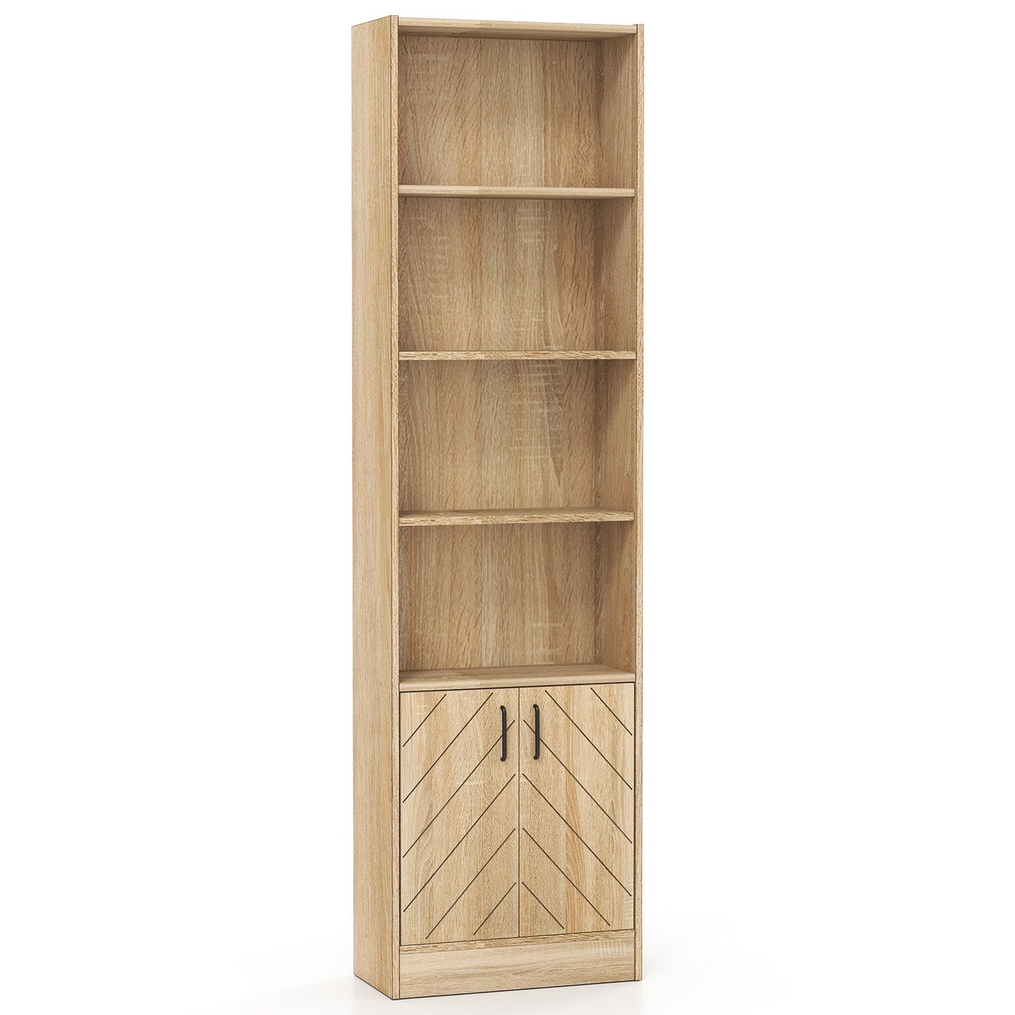 6-Tier 180cm Tall Bookshelf with Double Doors Open Cubes-Oak