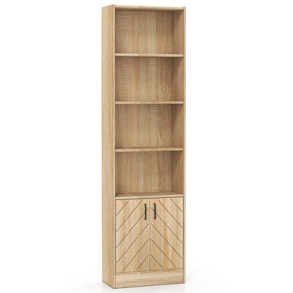 6-Tier 180cm Tall Bookshelf with Double Doors Open Cubes-Oak
