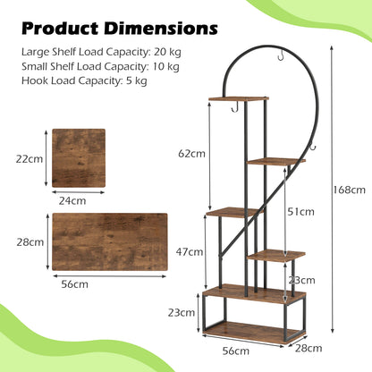6-Tier Metal Plant Stand Heart-Shape Ladder Plant Shelves -Rustic Brown