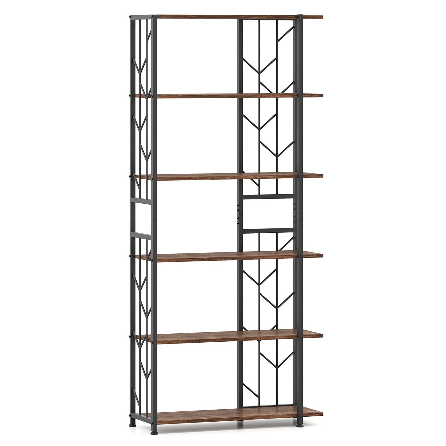 6-Tier Modern Geometric Bookcase with Heavy-duty Metal Frame for Study-Rustic Brown