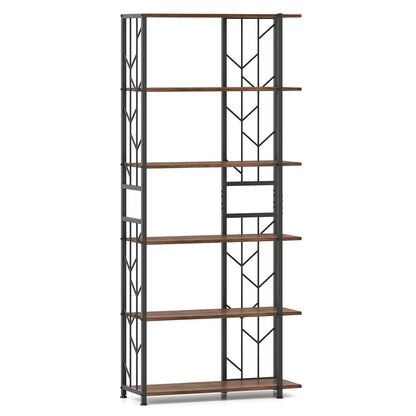 6-Tier Modern Geometric Bookcase with Heavy-duty Metal Frame for Study-Rustic Brown