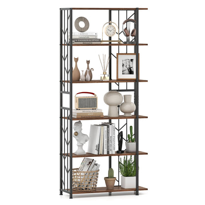 6-Tier Modern Geometric Bookcase with Heavy-duty Metal Frame for Study-Rustic Brown
