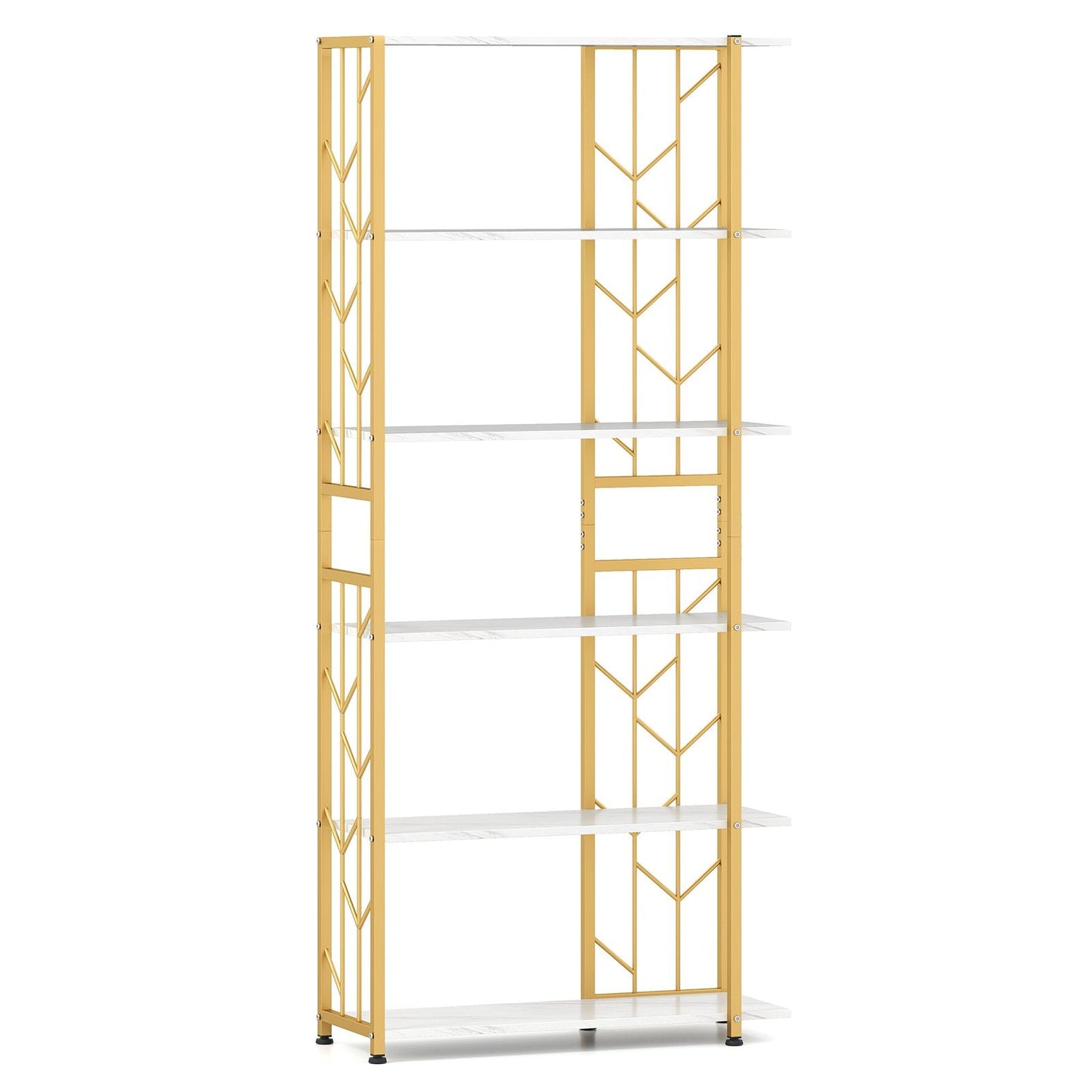 6-Tier Modern Geometric Bookcase with Heavy-duty Metal Frame for Study-White