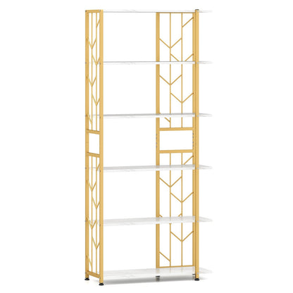 6-Tier Modern Geometric Bookcase with Heavy-duty Metal Frame for Study-White