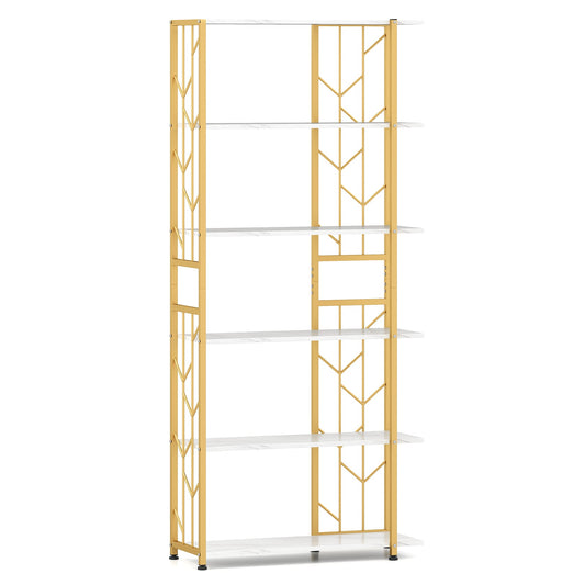 6-Tier Modern Geometric Bookcase with Heavy-duty Metal Frame for Study-White
